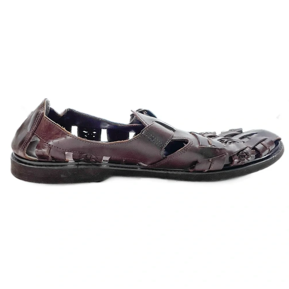 Men's Brown Leather Woven Sandals - Picture 7 of 10